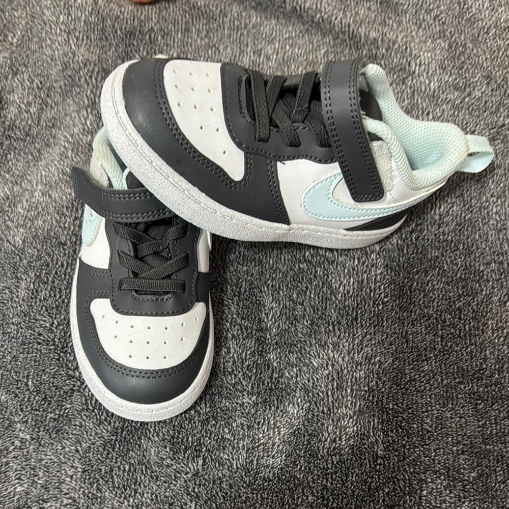 Kids Black, White & Light Blue Athletic Sneakers